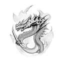 medieval boy, cave, dragon tattoo design idea