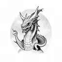 medieval boy, cave, dragon tattoo design idea