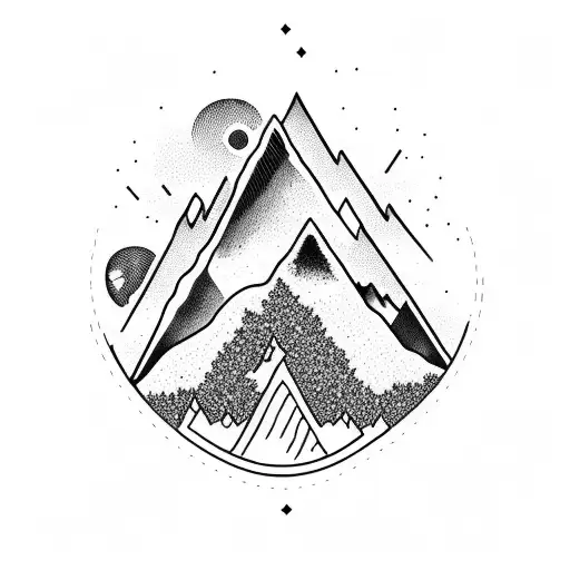Mountain range silhouette with hiking boots at the base tattoo design idea