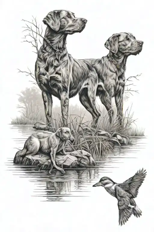 Timber Slough Duck Hunt Labrador Retriever tattoo design idea
