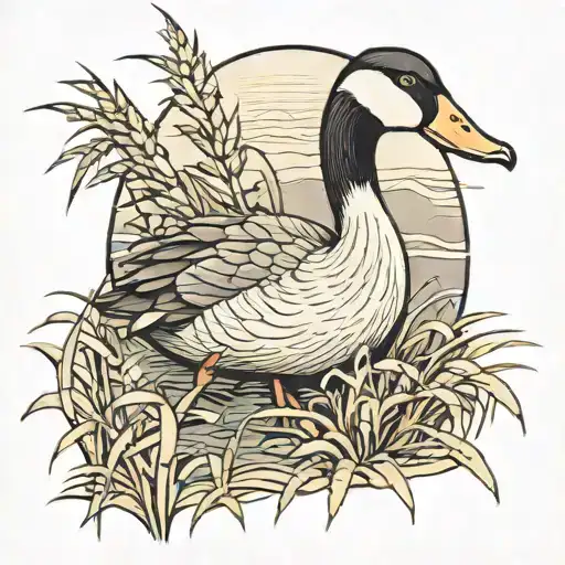 goose peeking out through reeds swaying in the wind tattoo design idea
