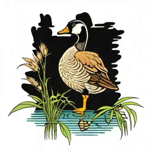 goose peeking reeds tattoo design idea