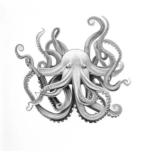 octopus long tentacles holding submarine tattoo design idea