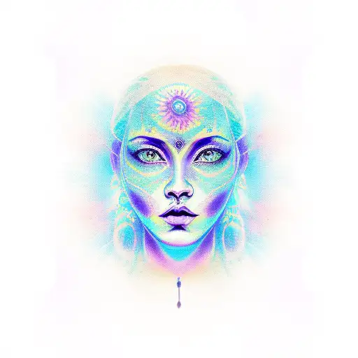 bohemian purpl sun with face and bohemian blue moon with face tattoo design idea