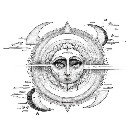 bohemian sun and moon tattoo design idea