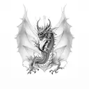 Half woman, half dragon portrait tattoo design idea
