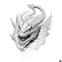 Half woman, half dragon portrait tattoo design idea