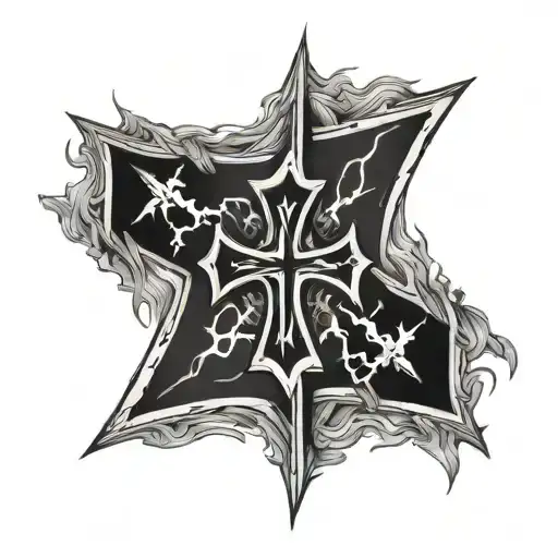 iron cross with lightning  tattoo design idea