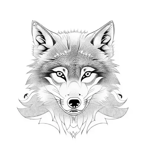 japanese Wolf with multiple tails and bold black shading tattoo design idea