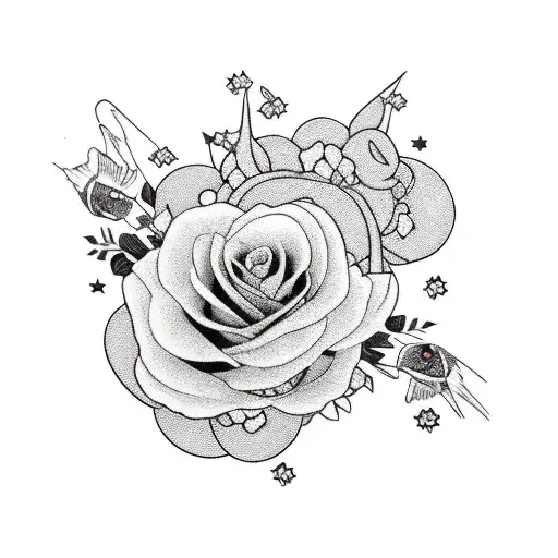 sleeve with black roses and sweet pea, flowers, blackbirds, Star Trek, spirited away movie, an ancient Egypt tattoo design idea