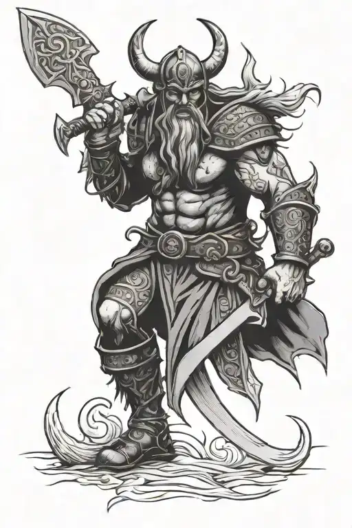 viking warrior devil with axe tattoo design idea