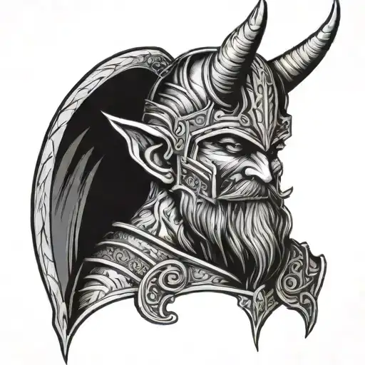 viking warrior devil wearing suit tattoo design idea