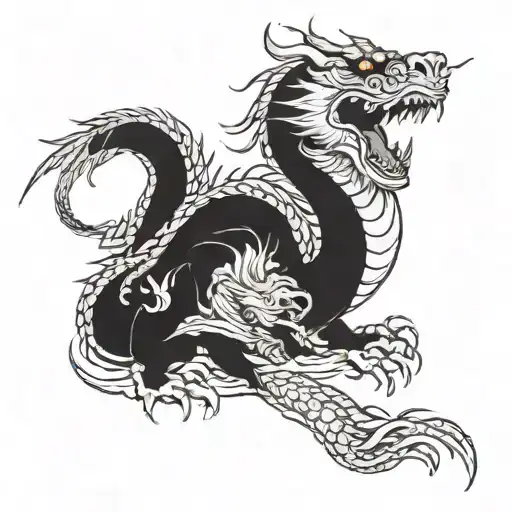 1 chinese dragon with 3 small rat riding it and a rabbit tattoo design idea