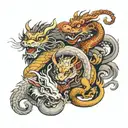 1 chinese dragon and 3 rats and 1 rabbit all together tattoo design idea