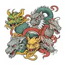 1 chinese dragon and 3 rats and 1 rabbit all together tattoo design idea
