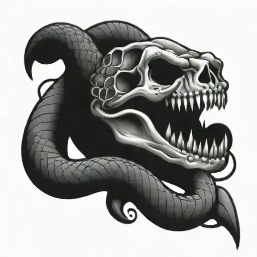 skull biting snake wrapped tattoo design idea