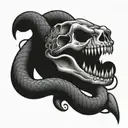 skull biting snake wrapped tattoo design idea