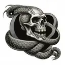 skull biting snake wrapped tattoo design idea