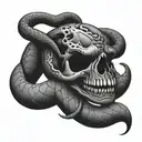 skull biting snake wrapped tattoo design idea