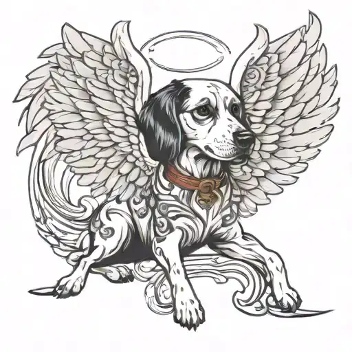 angel wings and dog print tattoo design idea