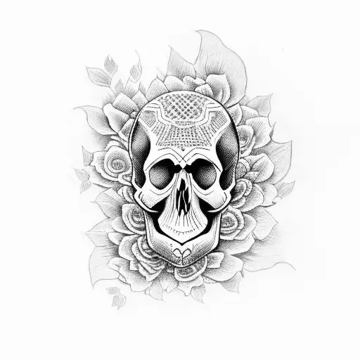 skull floral tattoo design idea
