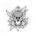 skull floral tattoo design idea