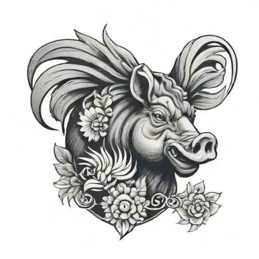 pig and rooster neck and head tattoo design idea