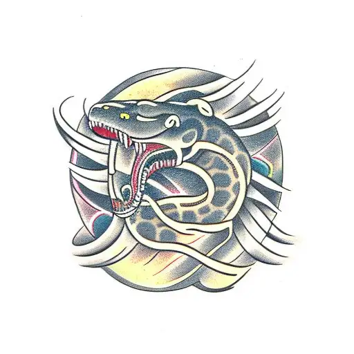 black jaguar hunting anaconda  tattoo design idea