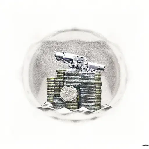 A stack of money and guns forming the skyline of Casablanca tattoo design idea