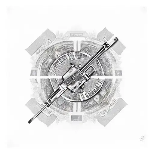 A stack of money and guns forming the skyline of Casablanca tattoo design idea