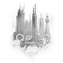 A stack of money and guns forming the skyline of Casablanca tattoo design idea