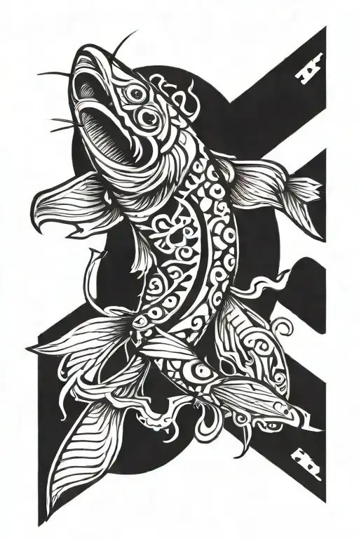catfish swimming tattoo design idea