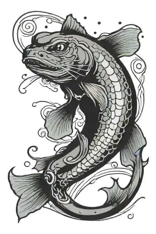 catfish swimming tattoo design idea