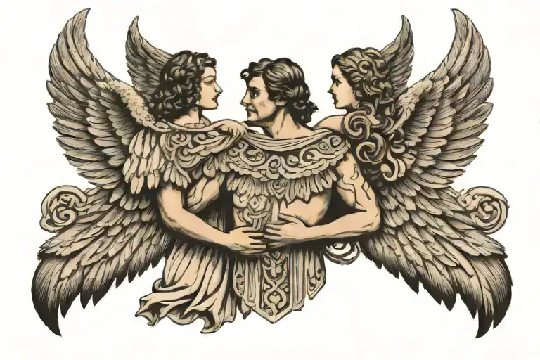 family in greek With big wings on the shoulder blades  tattoo design idea