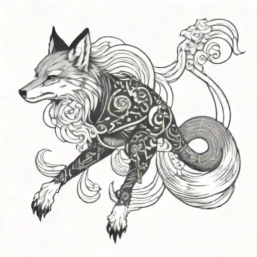 Japanese fox spirit  tattoo design idea