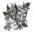 theater mask, one happy and one sad tattoo design idea