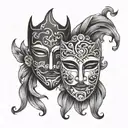 theater mask, one happy and one sad tattoo design idea