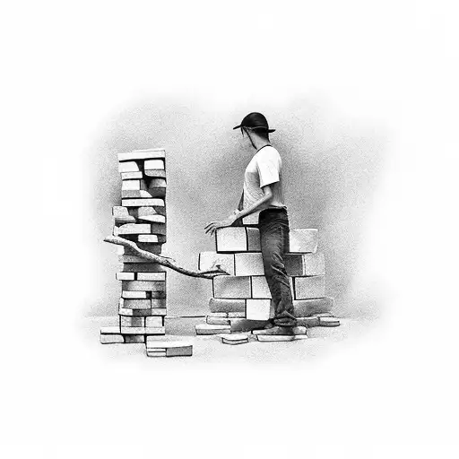 stickman laying bricks tattoo design idea