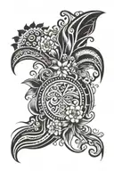 Taino tribal sleeve with ocean, flowers, and san juan paseo de la princesa, waves  tattoo design idea