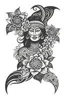 Taino tribal sleeve with ocean, flowers, and san juan paseo de la princesa, waves  tattoo design idea