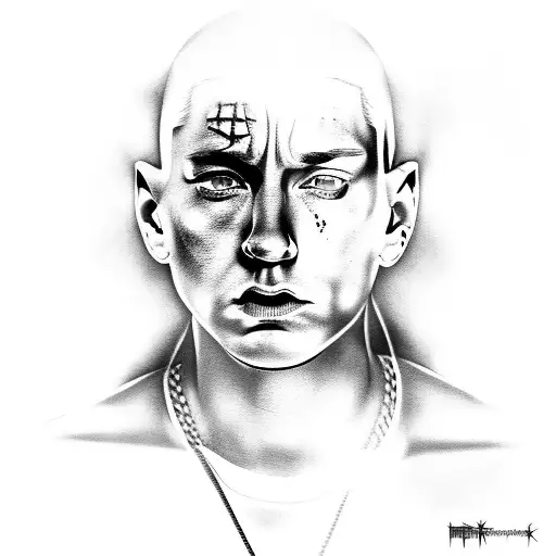 Eminem's face merged with the lyrics of 'Lose Yourself' tattoo design idea