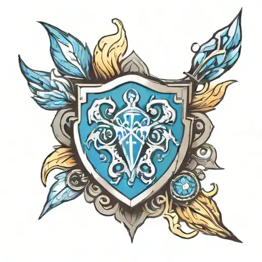 shield cancer in blue fire  tattoo design idea
