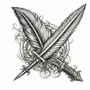 A FEATHER WITH A SWORD TATOO, MANLY  TATOO ON A FOREARM SIDE, MAKE IT VERY MANLY AND AGGRESSIVE tattoo design idea