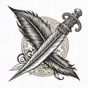 A FEATHER WITH A SWORD TATOO, MANLY  TATOO ON A FOREARM SIDE, MAKE IT VERY MANLY AND AGGRESSIVE tattoo design idea