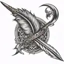 A FEATHER WITH A SWORD TATOO, MANLY  TATOO ON A FOREARM SIDE, MAKE IT VERY MANLY AND AGGRESSIVE tattoo design idea