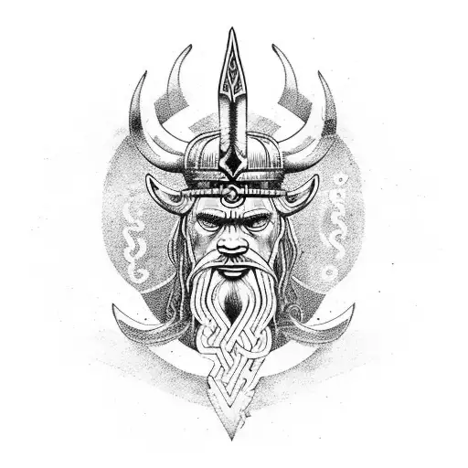 barco vikingo con un tridente de poseido i cuervos de de odin tattoo design idea