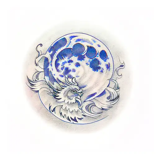 moon ripple rooster 28 tattoo design idea