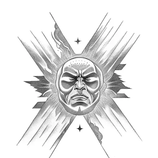 fist of power reaching to earth with sun  waves arond tattoo design idea