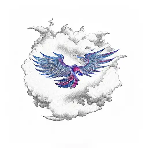 skydiving over Lake Tahoe next to a phoenix tattoo design idea