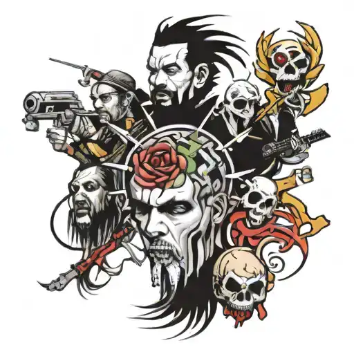mash-up of rock bands like linkin park, system of a down, limp bizkit and korn  tattoo design idea